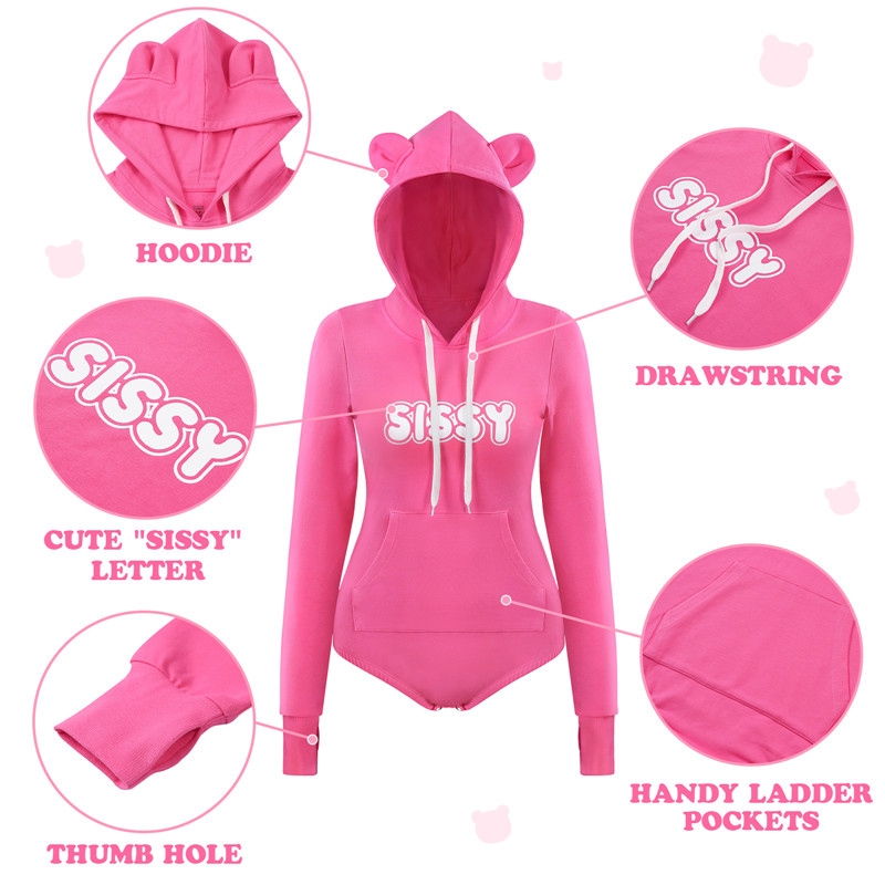 Cozy SissyUniversity Bear Hoodie Sweatshirt Onesie Hot Pink - Image 6