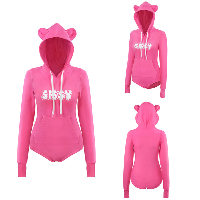 Cozy SissyUniversity Bear Hoodie Sweatshirt Onesie Hot Pink - Image 5