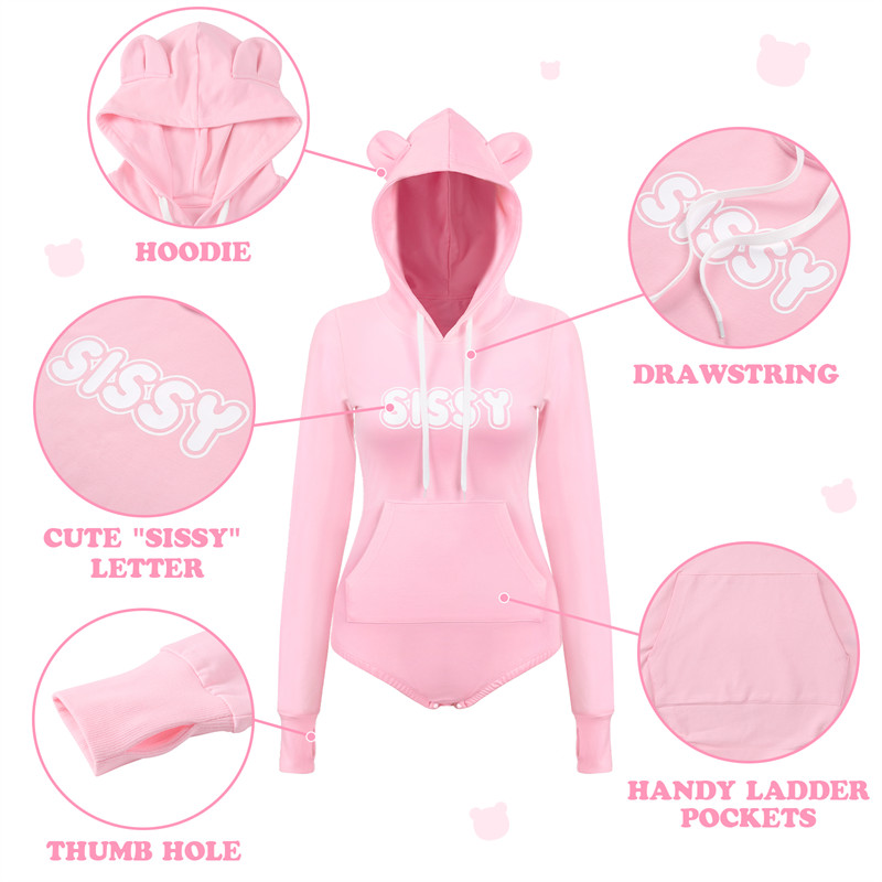 Cozy SissyUniversity Bear Hoodie Sweatshirt Onesie Pink - Image 5