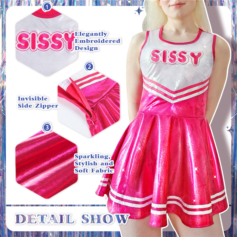 Cheer SissyUniversity Sparkle Metallic Bodycon Mini Dress Hot Pink - Image 7