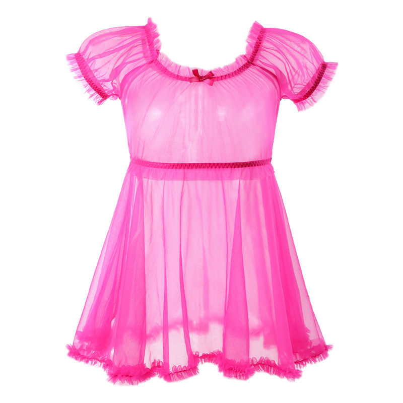 Unisex Mesh Seethrough Babydoll Dress Hot Pink - Image 7