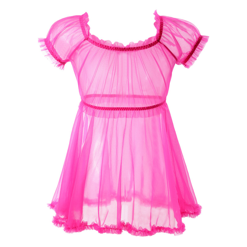 Unisex Mesh Seethrough Babydoll Dress Hot Pink - Image 8