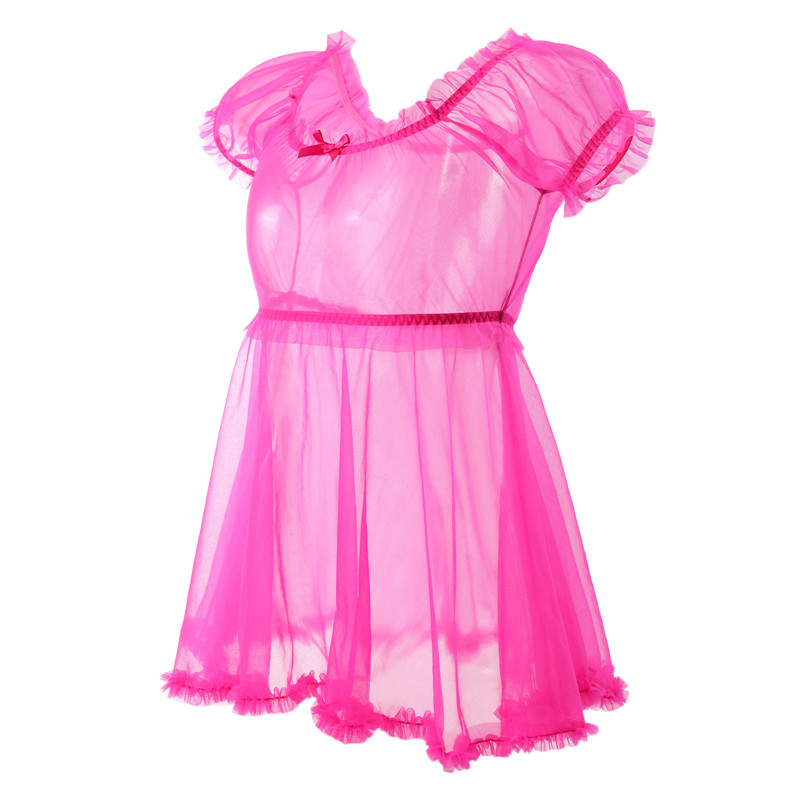 Unisex Mesh Seethrough Babydoll Dress Hot Pink - Image 9