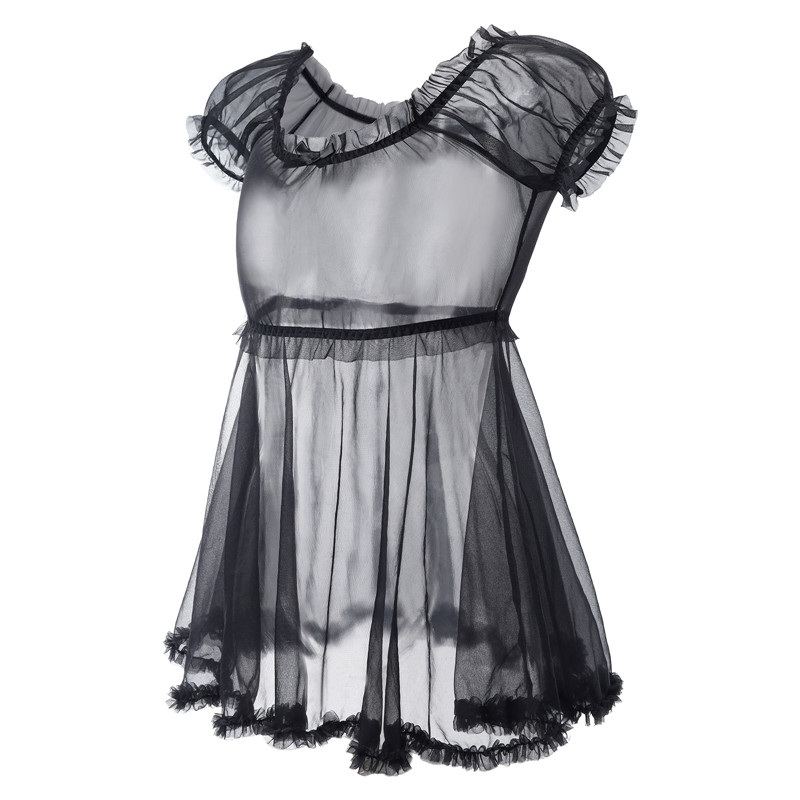 Unisex Mesh Seethrough Babydoll Dress Black - Image 5