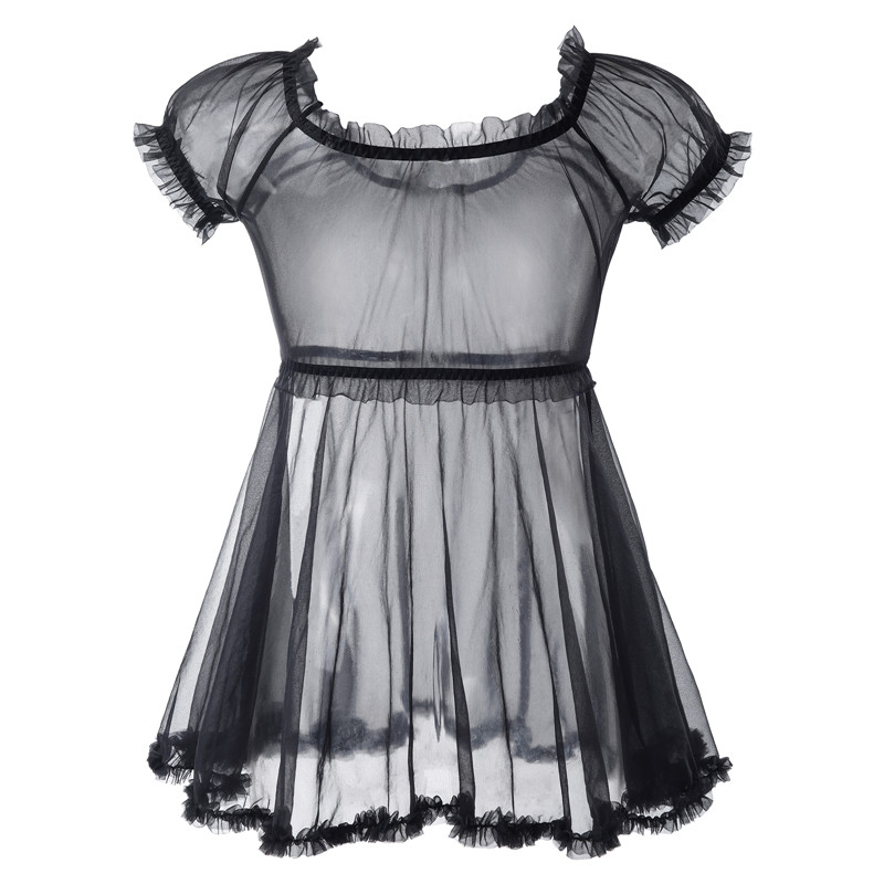 Unisex Mesh Seethrough Babydoll Dress Black - Image 6