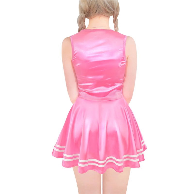 Shiny Satin Cheer SissyUniversity Mini Dress Rose - Image 3