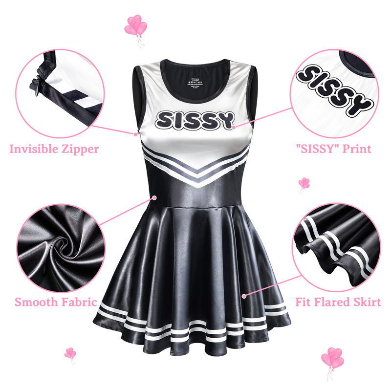 Shiny Satin Cheer SissyUniversity Mini Dress Black - Image 5