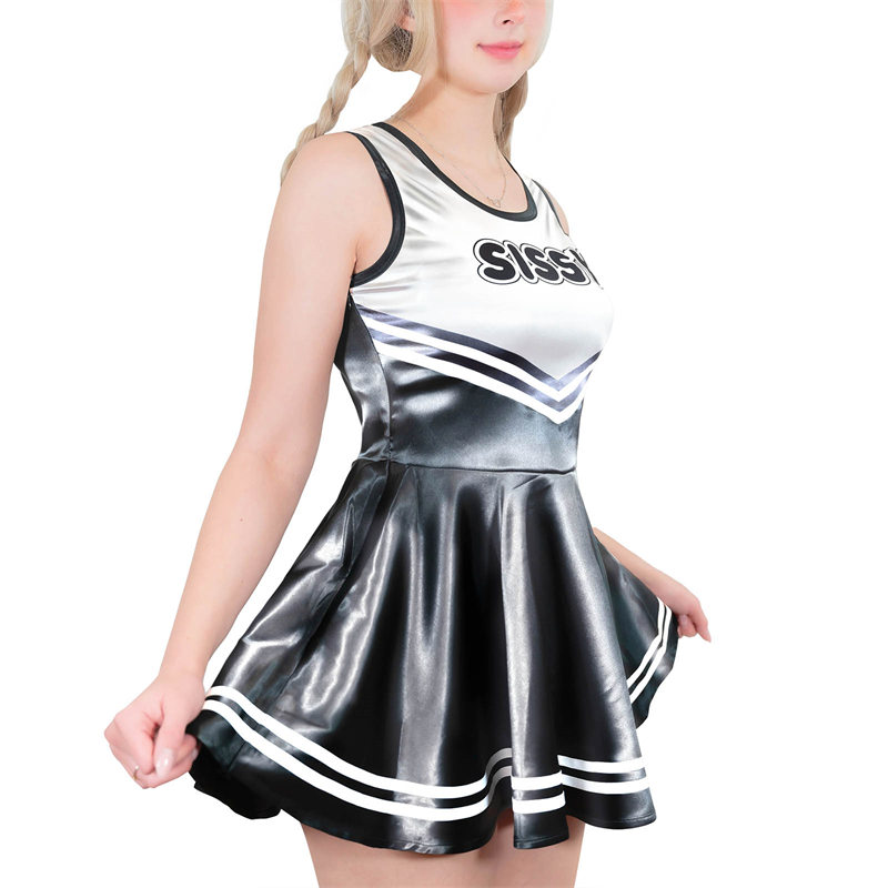 Shiny Satin Cheer SissyUniversity Mini Dress Black - Image 2