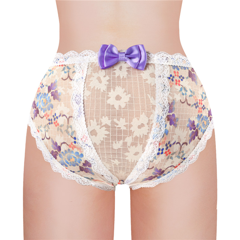 Purple & Blue Blossom Cheeky Bow Tucking Gaff Panties - Image 2