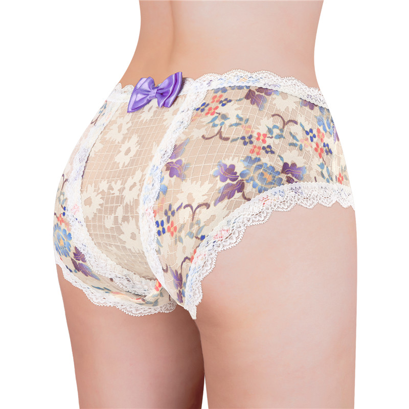 Purple & Blue Blossom Cheeky Bow Tucking Gaff Panties - Image 5