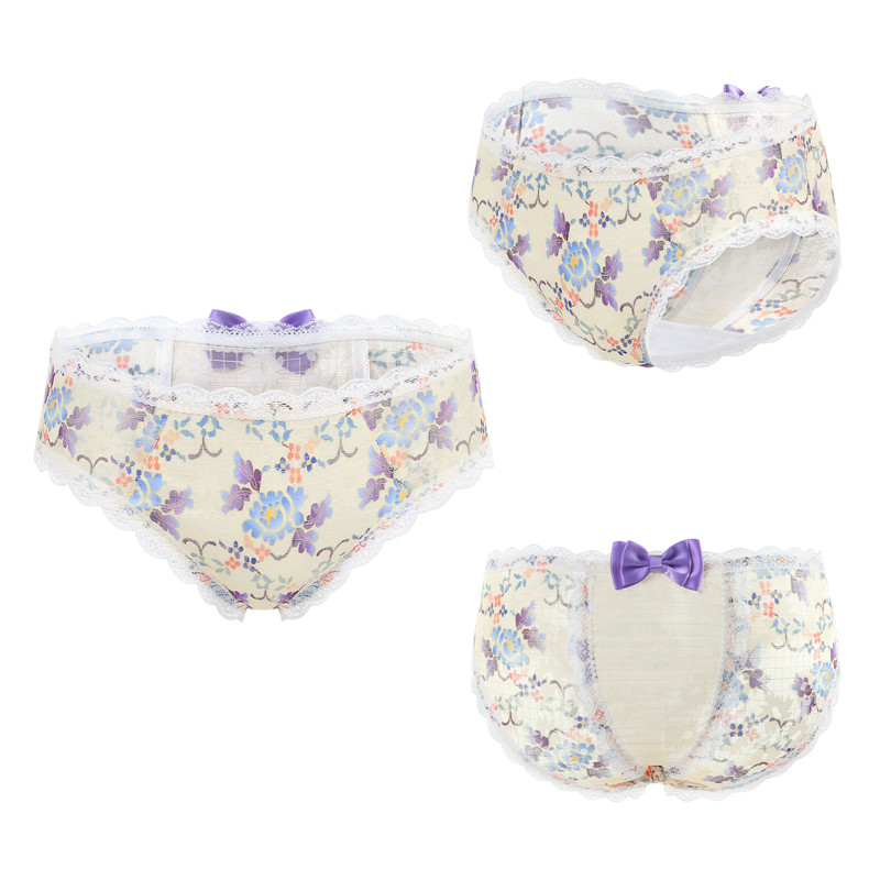 Purple & Blue Blossom Cheeky Bow Tucking Gaff Panties - Image 7