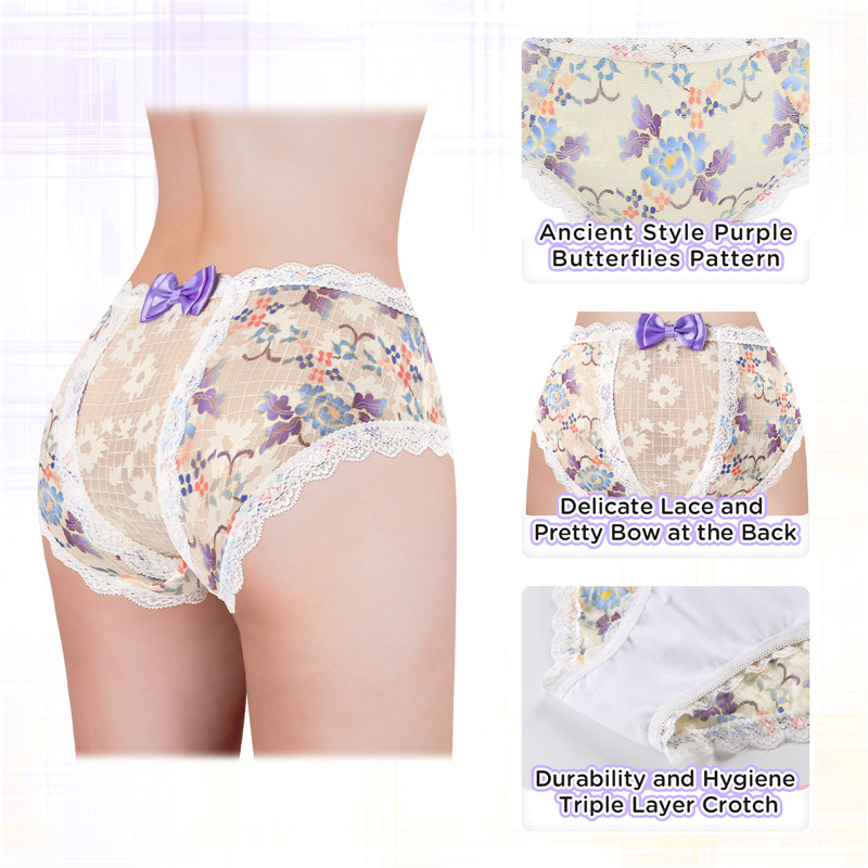 Purple & Blue Blossom Cheeky Bow Tucking Gaff Panties - Image 6