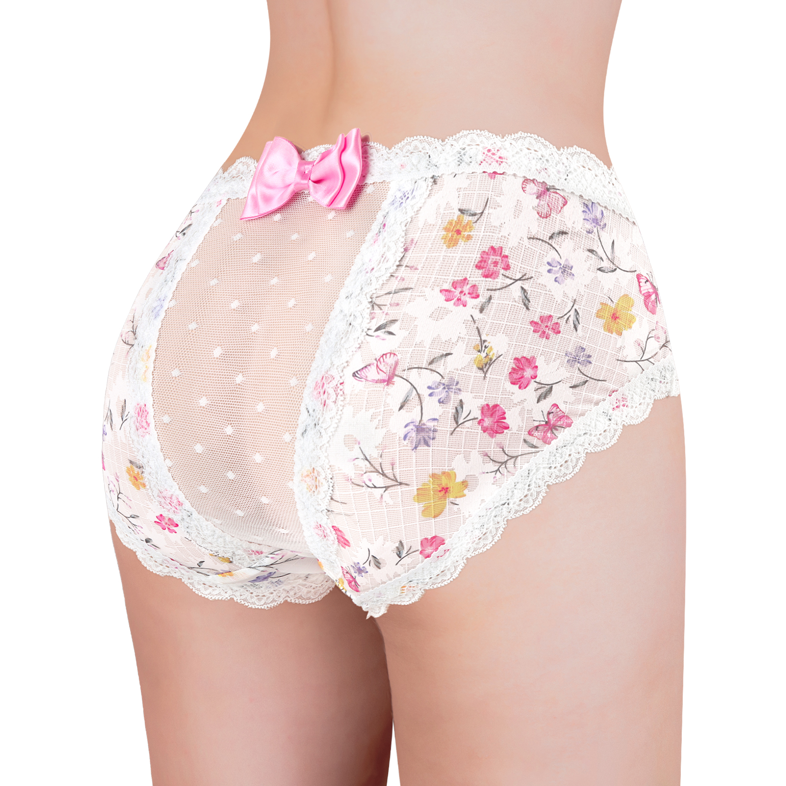 Flower Pattern Cheeky Bow Tucking Gaff Panties - Image 3