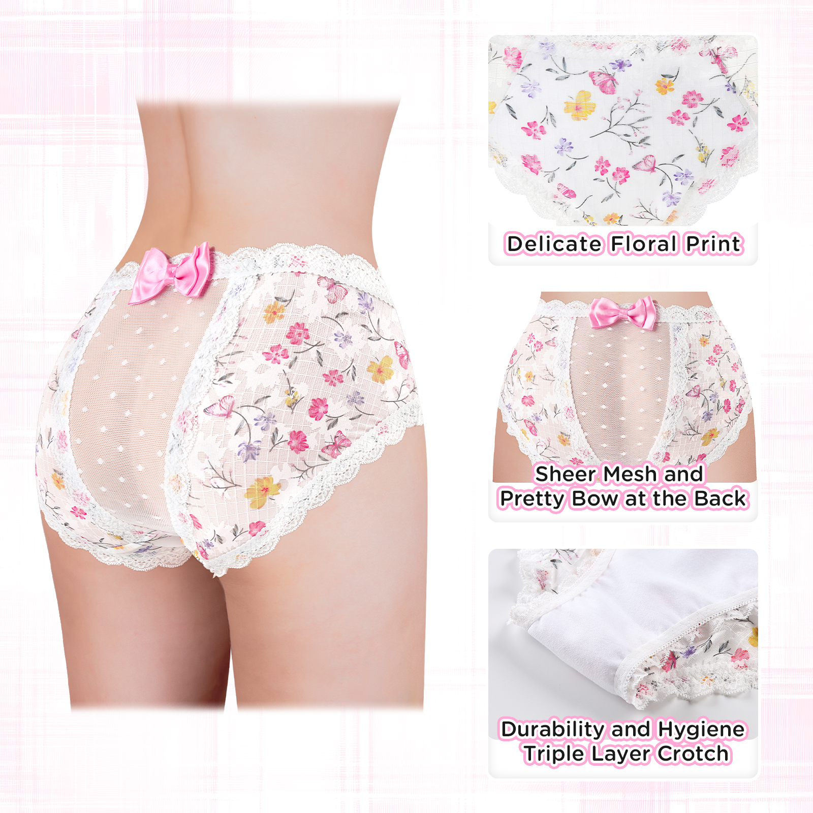 Flower Pattern Cheeky Bow Tucking Gaff Panties - Image 7