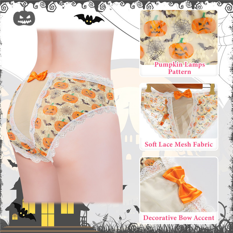 Pumpkin Lamps Pattern Cheeky Bow Tucking Gaff Panties - Image 6