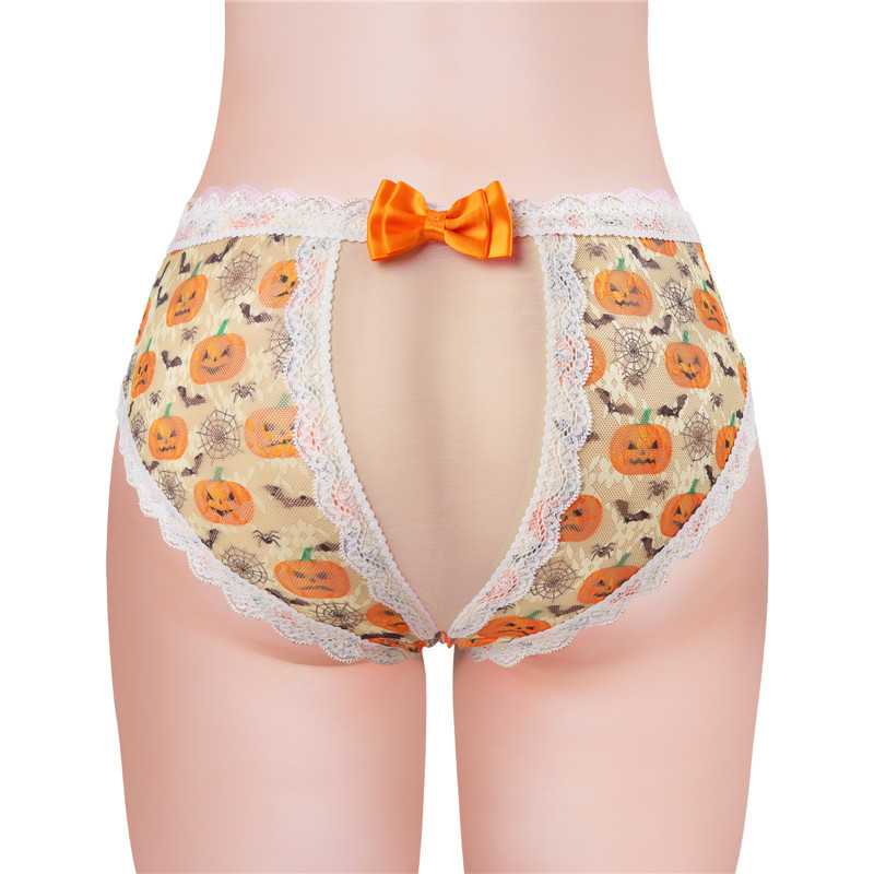 Pumpkin Lamps Pattern Cheeky Bow Tucking Gaff Panties - Image 3