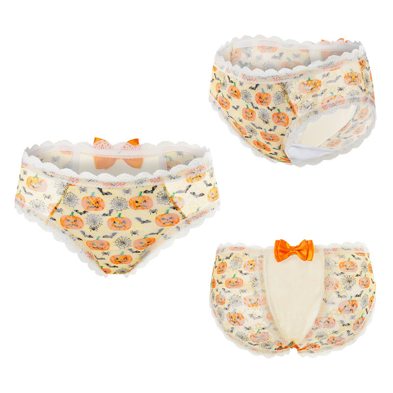Pumpkin Lamps Pattern Cheeky Bow Tucking Gaff Panties - Image 7