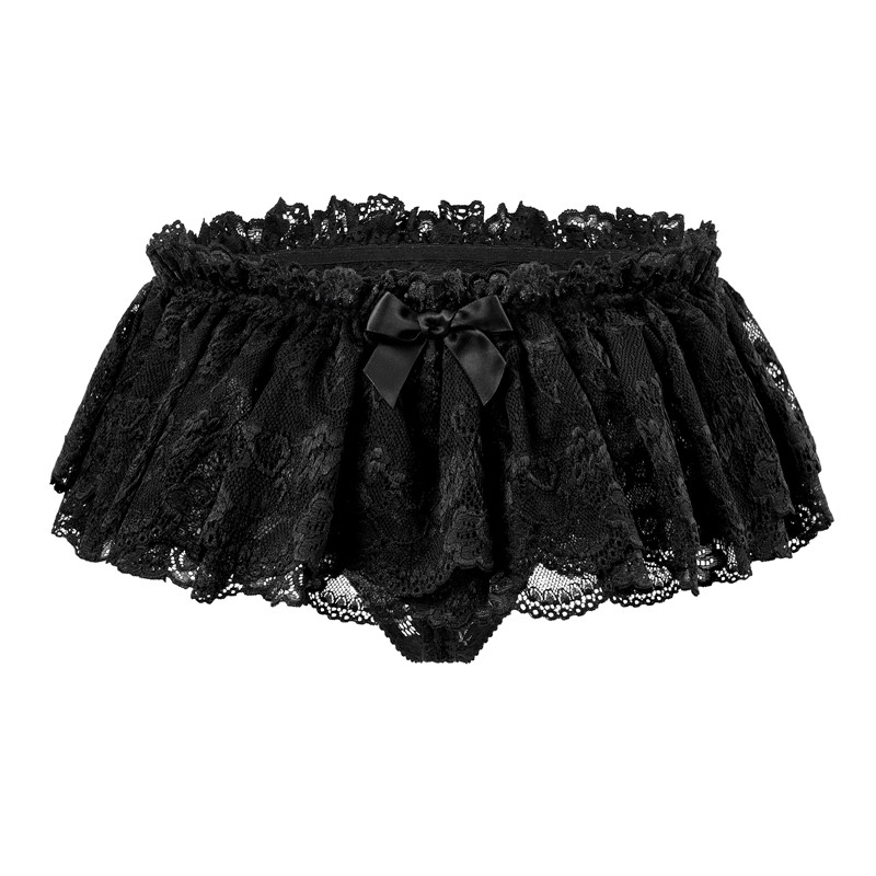 SissyUniversity Lace Skirted Thong Panties Black - Image 5