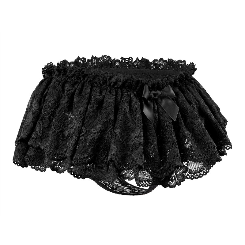 SissyUniversity Lace Skirted Thong Panties Black - Image 6