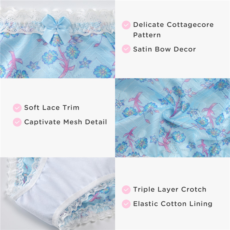 Cottagecore Pattern Tucking Gaff Panties Blue - Image 8
