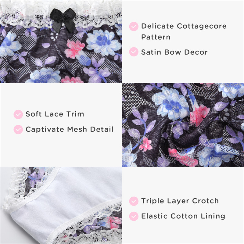 Cottagecore Pattern Tucking Gaff Panties Black - Image 6