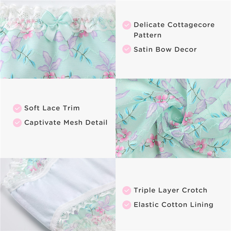 Cottagecore Pattern Tucking Gaff Panties Green - Image 8