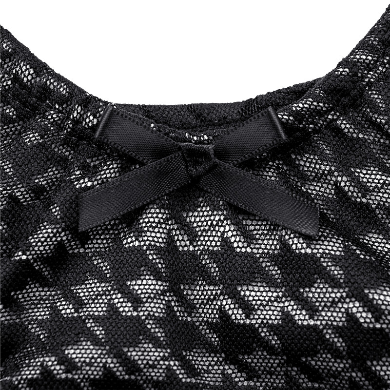 Mesh Houndstooth Thong Tucking Gaff Panties Black - Image 6