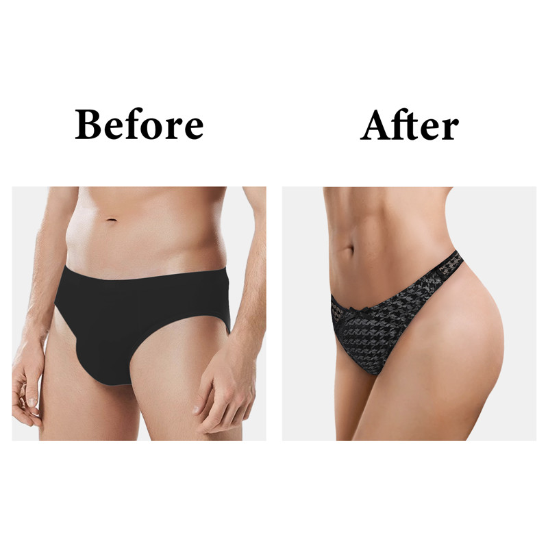 Mesh Houndstooth Thong Tucking Gaff Panties Black - Image 5