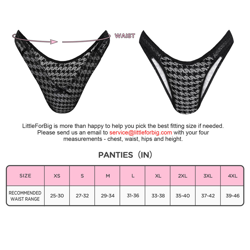 Mesh Houndstooth Thong Tucking Gaff Panties Black - Image 4