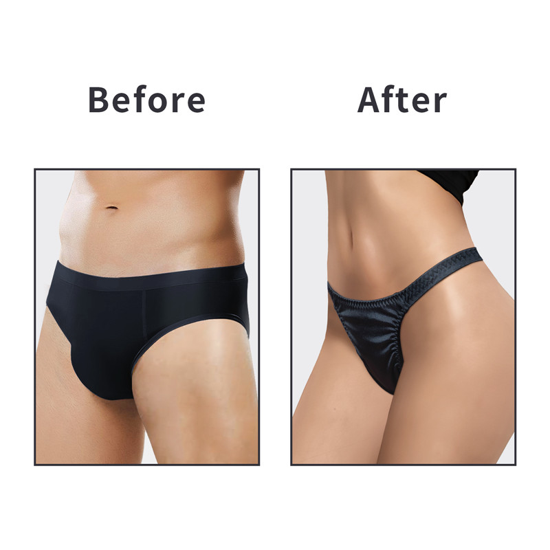 Thin Band Thong Tucking Gaff Panties Black - Image 3
