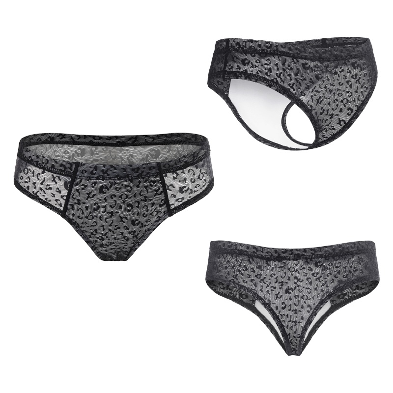 Leopard Print Mesh Tucking Gaff Brazilian Cheeky Panties - Image 5