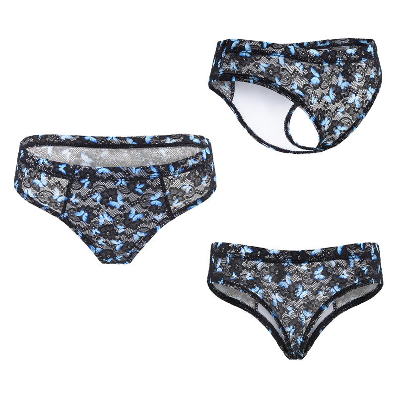 Blue Butterfly Mesh Tucking Gaff Brazilian Cheeky Panties - Image 7