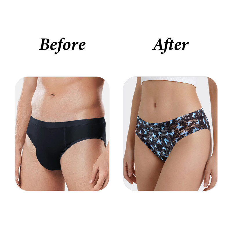 Blue Butterfly Mesh Tucking Gaff Brazilian Cheeky Panties - Image 5