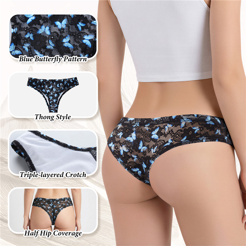 Blue Butterfly Mesh Tucking Gaff Brazilian Cheeky Panties - Image 6
