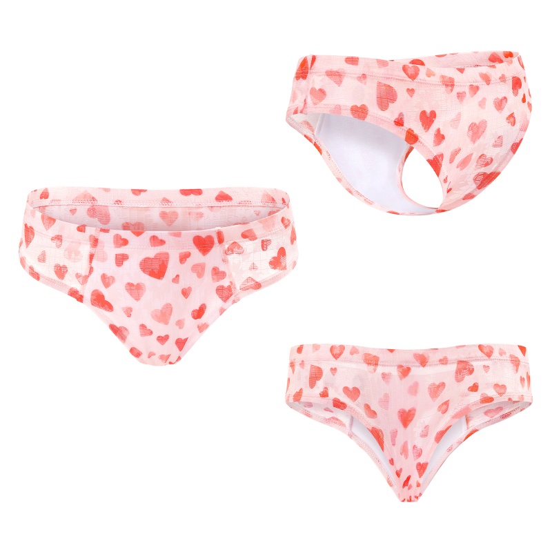 Hearts Pattern Mesh Tucking Gaff Brazilian Cheeky Panties - Image 5