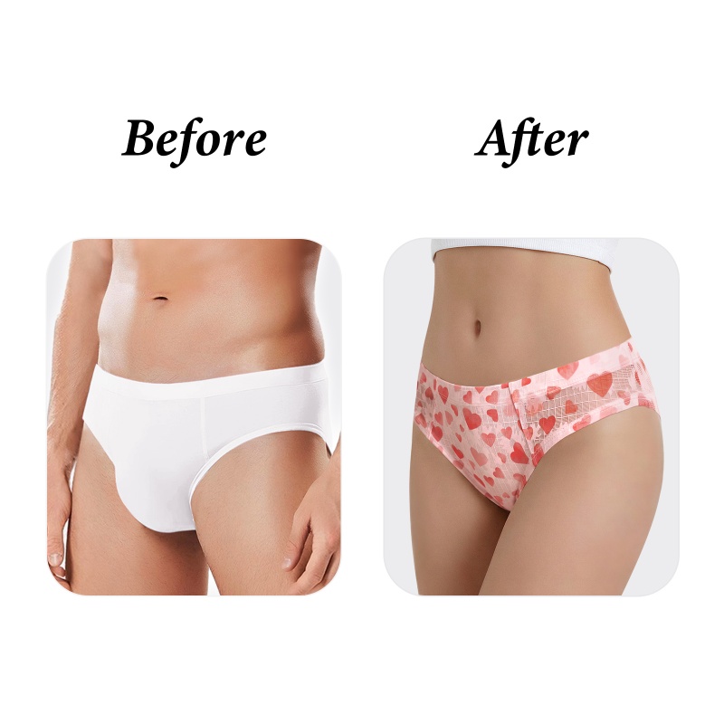 Hearts Pattern Mesh Tucking Gaff Brazilian Cheeky Panties - Image 6
