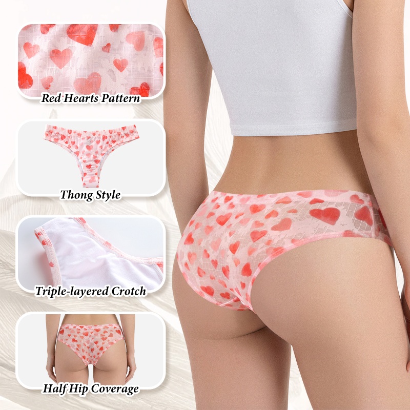 Hearts Pattern Mesh Tucking Gaff Brazilian Cheeky Panties - Image 7