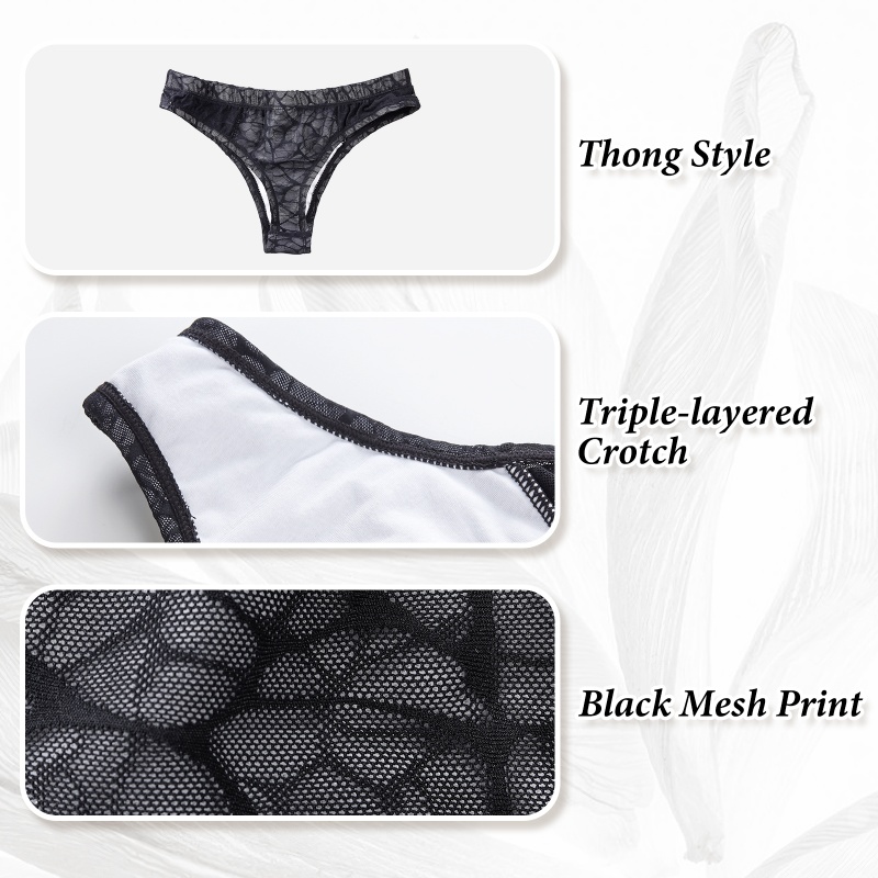Black Mesh Tucking Gaff Brazilian Cheeky Panties - Image 7