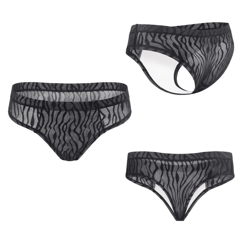 Black Tiger Stripes Pattern Mesh Tucking Gaff Brazilian Cheeky Panties - Image 5