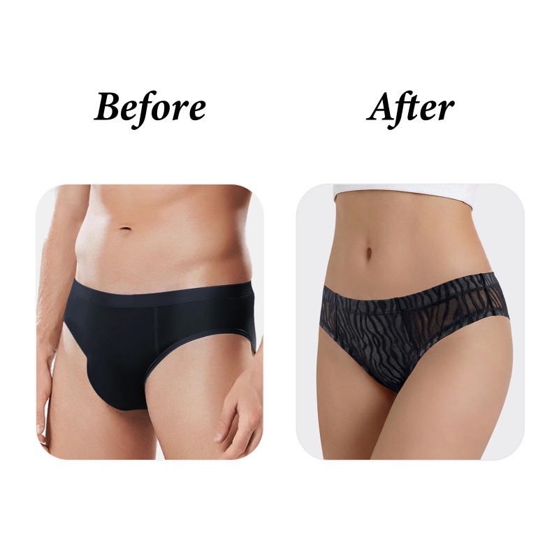 Black Tiger Stripes Pattern Mesh Tucking Gaff Brazilian Cheeky Panties - Image 6