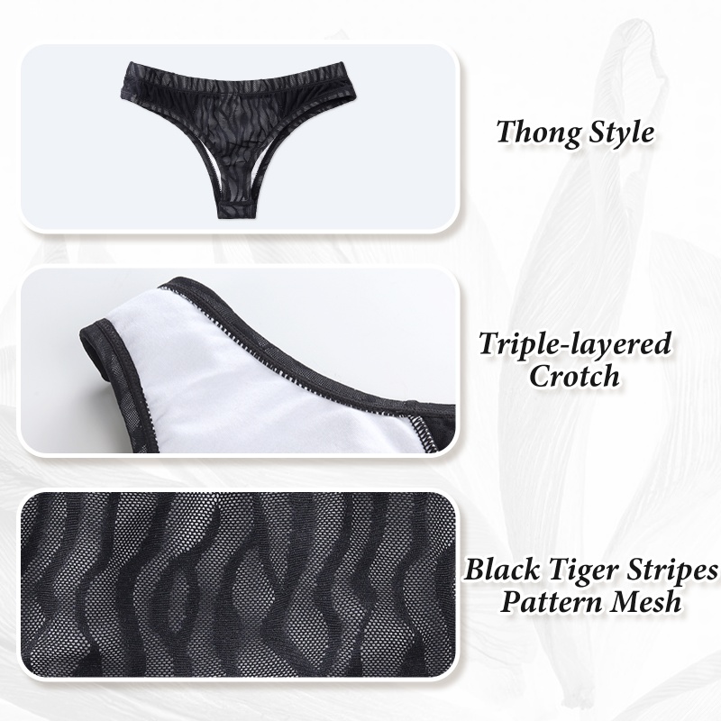 Black Tiger Stripes Pattern Mesh Tucking Gaff Brazilian Cheeky Panties - Image 7