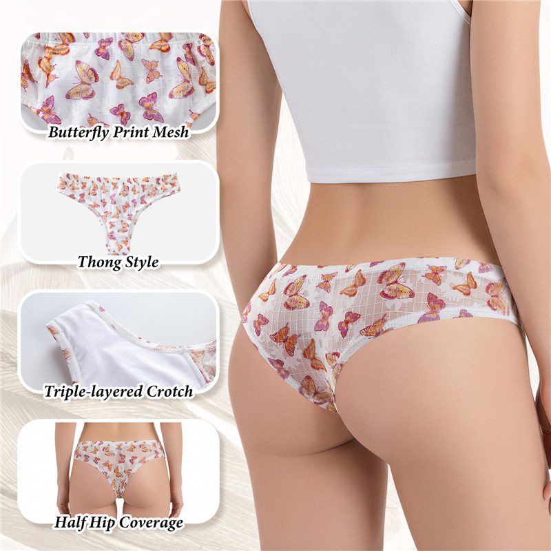 Butterfly Print Mesh Tucking Gaff Brazilian Cheeky Panties - Image 7