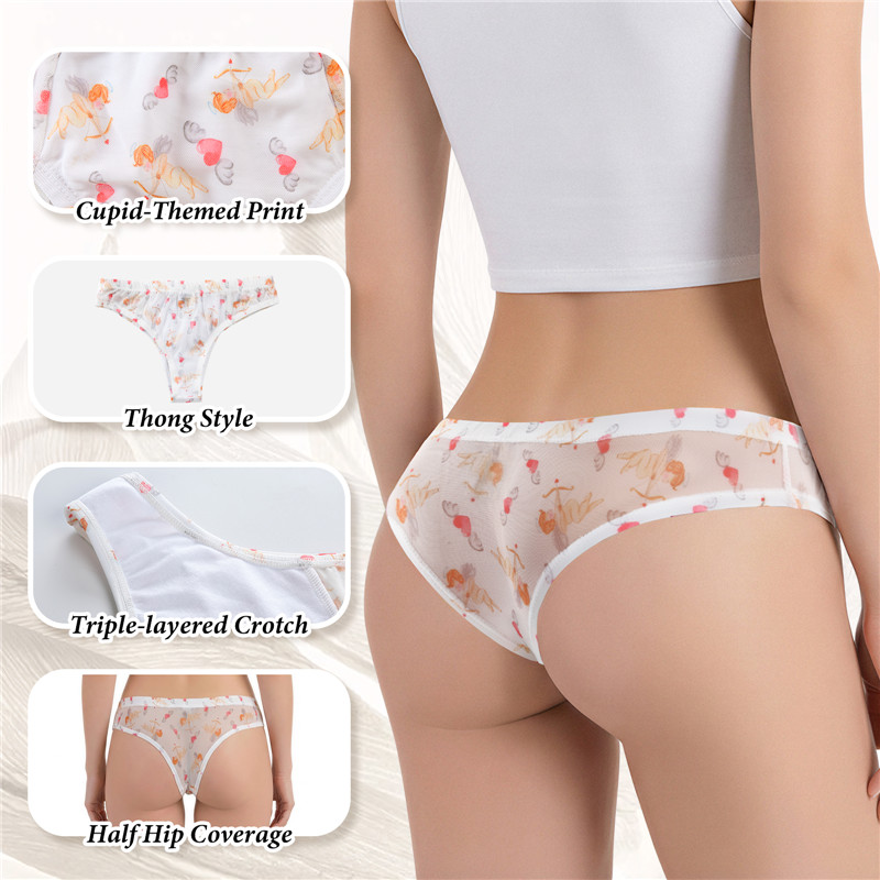 Cupid Print Mesh Tucking Gaff Brazilian Cheeky Panties - Image 5