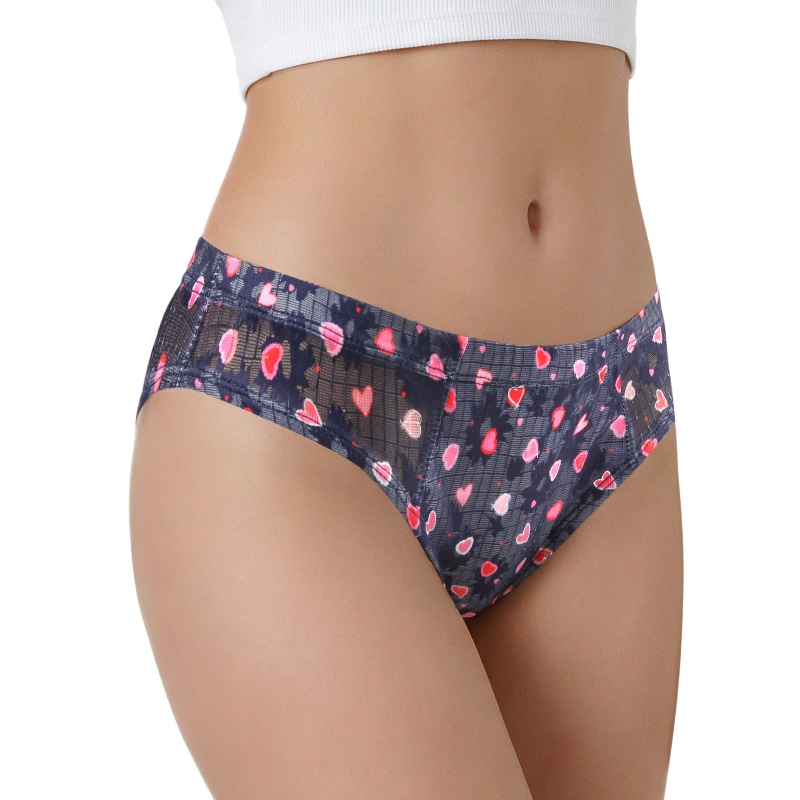 Pink Hearts Pattern Mesh Tucking Gaff Brazilian Cheeky Panties - Image 3