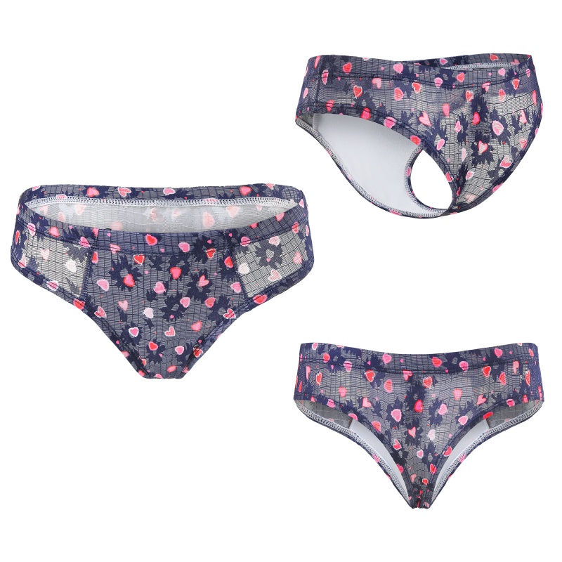 Pink Hearts Pattern Mesh Tucking Gaff Brazilian Cheeky Panties - Image 5
