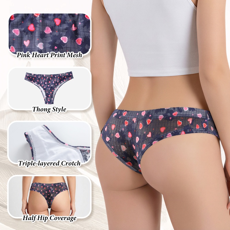 Pink Hearts Pattern Mesh Tucking Gaff Brazilian Cheeky Panties - Image 7