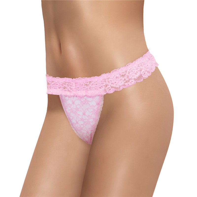 Lace Band Tucking Gaff Thong Panties Pink - Image 2