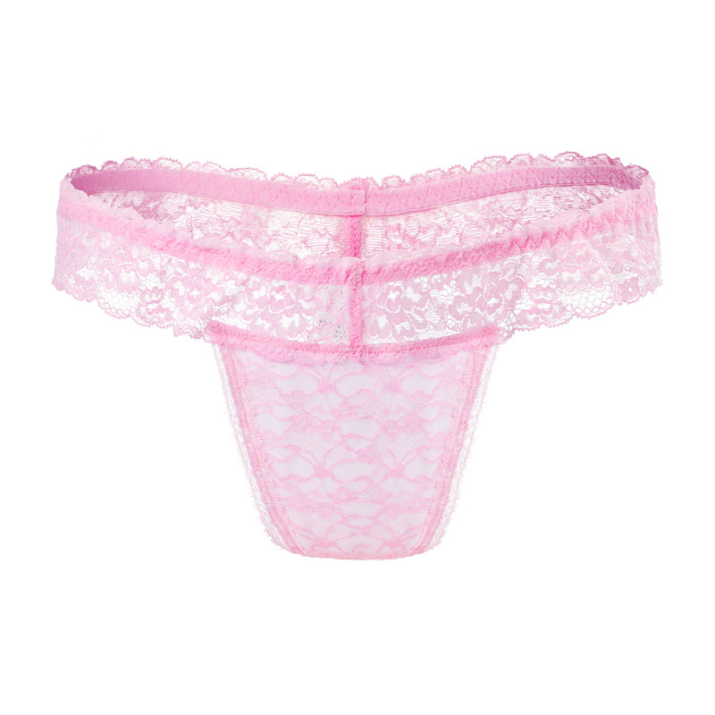 Lace Band Tucking Gaff Thong Panties Pink - Image 5