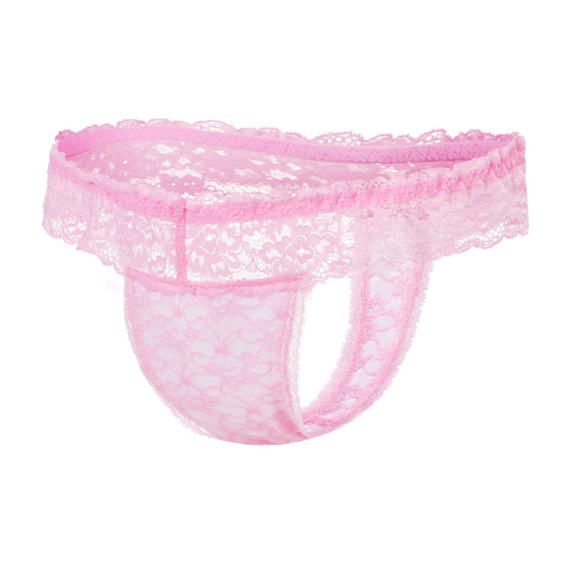 Lace Band Tucking Gaff Thong Panties Pink - Image 7