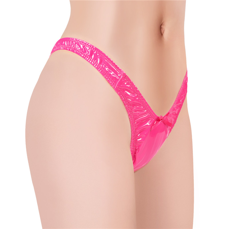 Little Secret Faux Leather Thong Tucking Gaff Panties Hot Pink - Image 2